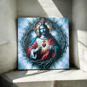 Sacred Heart of Jesus Wall Art Catholic Religious Decor, Christian Gift, Inspirational Jesus Painting, Spiritual Faith Home Decoration