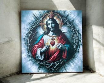 Peinture sur toile Sacré-Cœur de Jésus, décoration d'intérieur catholique