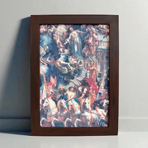 Handmade Wooden Frame Canvas Wall Art Baroque Religious Mythological Scene, Classic European Painting Reproduction, Vintage Christian Home