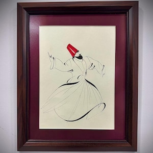 Handcrafted Minimalist Drawing:The Grace of Mevlana-quotes Sufi Rumi Semazen Spiritual Art muslim islamic birthday gift-sufism Housewarming