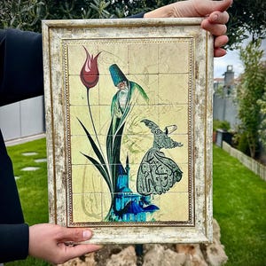 Natural stone Dervish Semazen Sufi Art Muslim Islamic Calligraphy art Sufi Rumi Semazen mosaic tile technique Art housewarming muslim gift