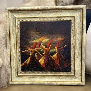 Handmade Whirling Dervish Painting on Natural Stone Sufi-Inspired Art Spiritual and Elegant Home Decor gift Sufi Rumi Semazen housewarming