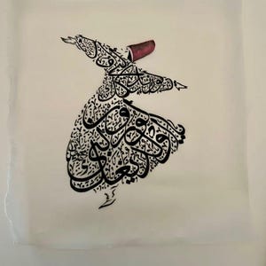 Handcrafted on Silk Dervish of Mevlana quotes Sufi Rumi Semazen Spiritual Art muslim islamic birthday gift sufism Housewarming gift