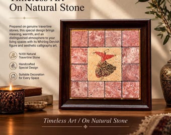 Rumi Mevlevi Wall Art Red Travertine Mosaic Sufi Stone Decor Spiritual Gift