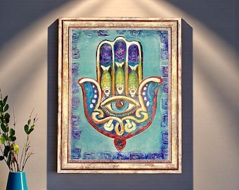 Hamsa Hand Mosaic Wall Art – Limra Stone Tile, Framed Spiritual Decor