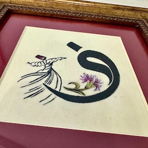 Handcrafted on Silk Dervish of Mevlana quotes Sufi Rumi Semazen Spiritual Art muslim islamic birthday gift sufism Housewarming gift