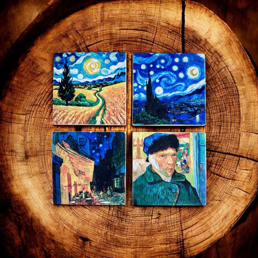 Set of 4 Stone Coaster famous paintings Coaster Drink Coasters Unique Home Decor housewarming gift birthday Vincent van Gogh