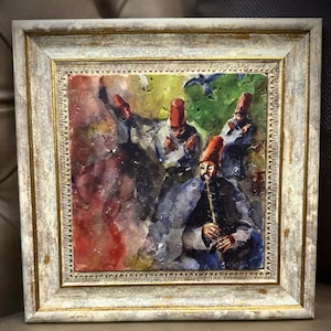 Handmade Neyzen & Dervishes Painting on Natural Stone Sufi Inspired Art Spiritual Home Decor Sufi Rumi Semazen housewarming islamic gift