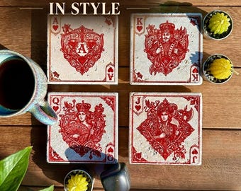 Queen of Hearts Coasters Red Travertine Drink Mat Xmas Present Secret Santa