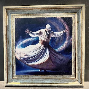 Natural Stone Dervish Semazen Sufi Art Muslim Islamic Calligraphy wall art with wooden frame gift Sufi Rumi Semazen Turkish Spiritual Art
