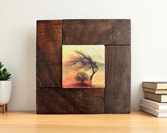 Travertine Stone Landscape Art in Solid Wood Frame, Nature Inspired