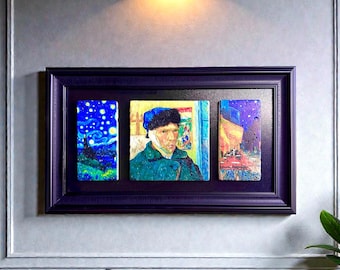 Vincent Van Gogh Travertine Stone Wall Art Framed, Starry Night Decor, Impressionist Art Gift