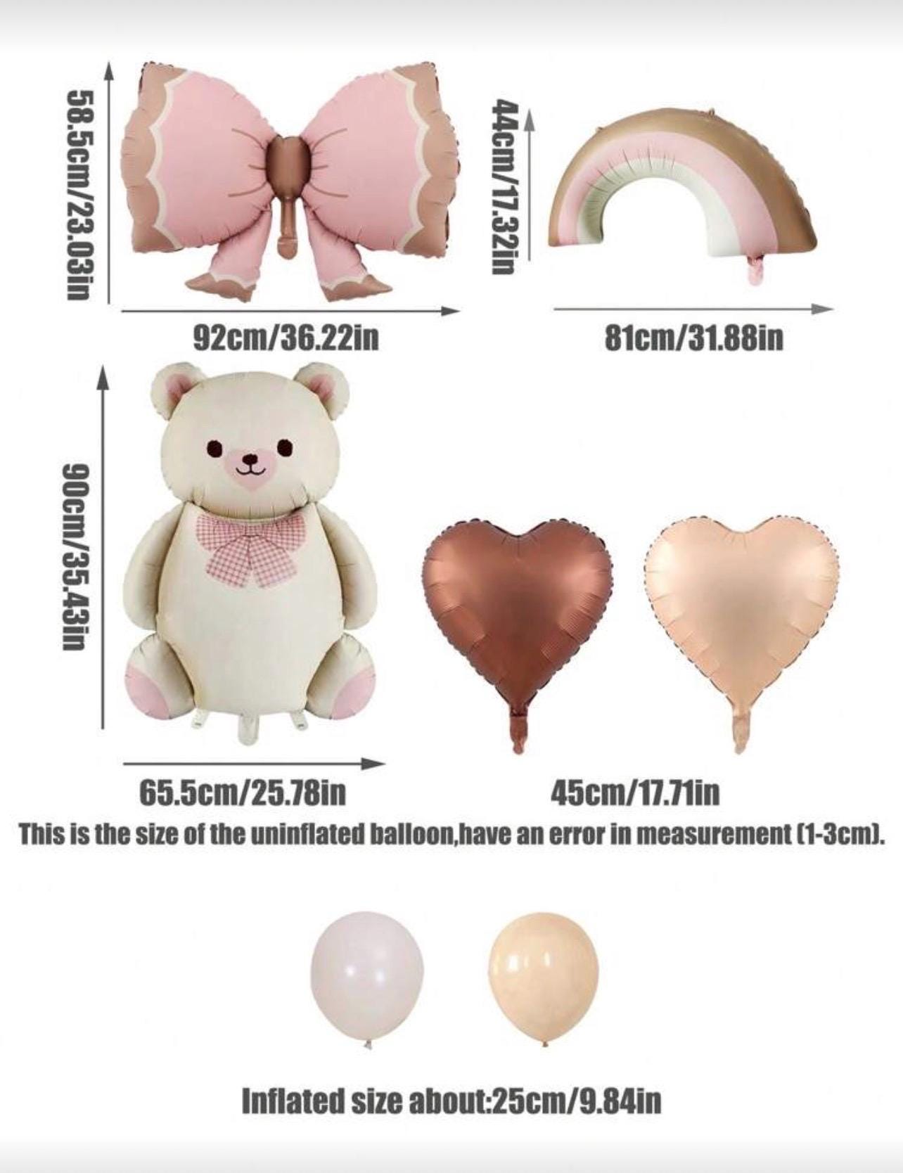 Pink Teddy Bear Balloon Set, Pastel Baby Shower, First Birthday Party ...