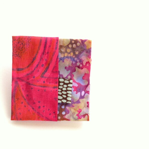 Kimono inspired pink violet fabric brooch