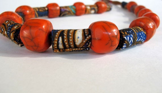 Items similar to Exotic Indonesian batik fiber Necklace on Etsy