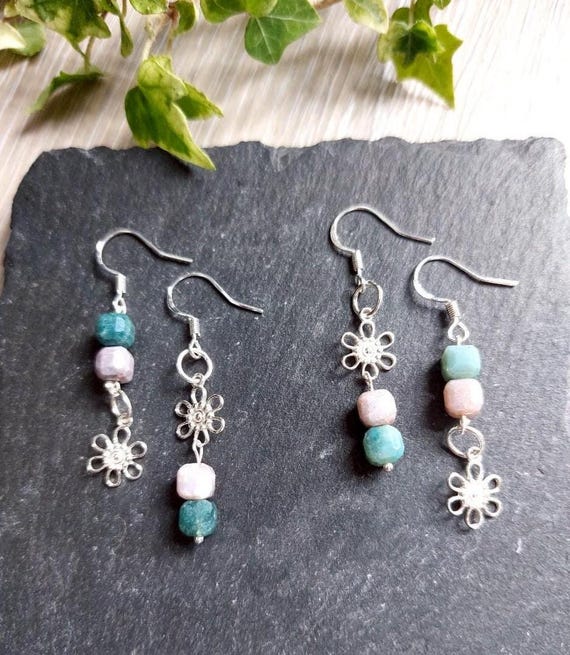 Indian Agate With Sterling Silver Flower Charm Earring  Indian earrings natural stones silver main image 0