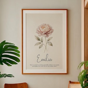 Pastel Birth Month Flower Art Poster Print Minimalist Watercolor Personalized Gift for Mom Custom Wall Art Gift for Girlfriend, Friend