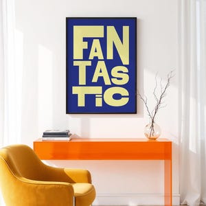 bold typography poster, trendy poster, modern wall art, modern poster print, word poster, fantastic, affirmation poster, bold colors, red poster, blue poster, red and white poster, office poster, gift for her, gift for art lover, bauhaus poster