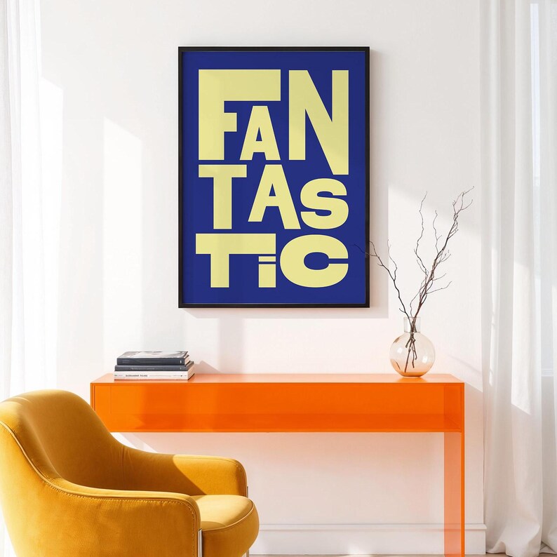 bold typography poster, trendy poster, modern wall art, modern poster print, word poster, fantastic, affirmation poster, bold colors, red poster, blue poster, red and white poster, office poster, gift for her, gift for art lover, bauhaus poster