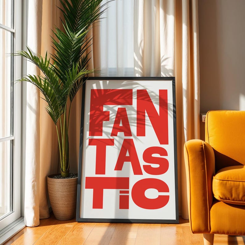 bold typography poster, trendy poster, modern wall art, modern poster print, word poster, fantastic, affirmation poster, bold colors, red poster, blue poster, red and white poster, office poster, gift for her, gift for art lover, bauhaus poster