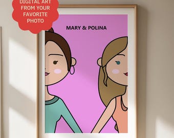 Retrato digital personalizado de tu mejor amiga a partir de fotos. Ideal como regalo de cumpleaños o regalo de cumpleaños.