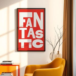 bold typography poster, trendy poster, modern wall art, modern poster print, word poster, fantastic, affirmation poster, bold colors, red poster, blue poster, red and white poster, office poster, gift for her, gift for art lover, bauhaus poster