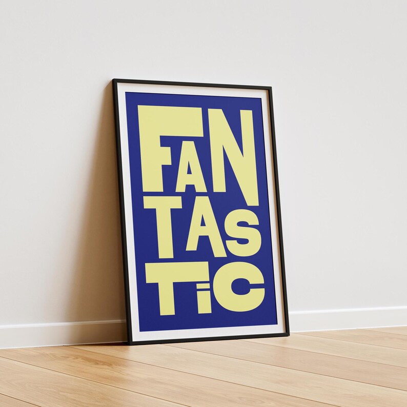 bold typography poster, trendy poster, modern wall art, modern poster print, word poster, fantastic, affirmation poster, bold colors, red poster, blue poster, red and white poster, office poster, gift for her, gift for art lover, bauhaus poster