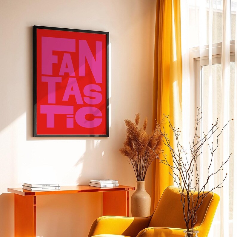bold typography poster, trendy poster, modern wall art, modern poster print, word poster, fantastic, affirmation poster, bold colors, red poster, blue poster, red and white poster, office poster, gift for her, gift for art lover, bauhaus poster