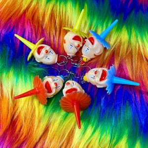 clown earrings - statement earrings - plastic cake topper earrings - weird funky kitsch kid core