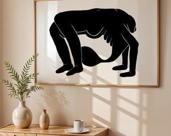 Abstract Bridge Pose Art Print: Black and White Minimalist Wall Decor Brazilian Culture