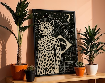 Mulher Onça Art Print: Brazilian Jaguar Spirit, Feminine Wall Decor Brazilian Culture