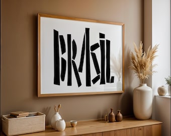 Brasil Black and White Art Print: Minimalist Home Decor Brazilian Culture