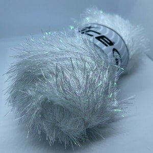 Large 100 gram skein White Iridescent Eyelash Dazzle Ice 68493 White with Iridescent Metallic Eyelash Yarn 120yds