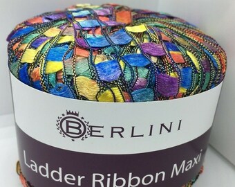 Berlini Ladder Ribbon Maxi Yarn #156 Manhattan | Black, Red, Grey Color Block - 50g, 98 Yards