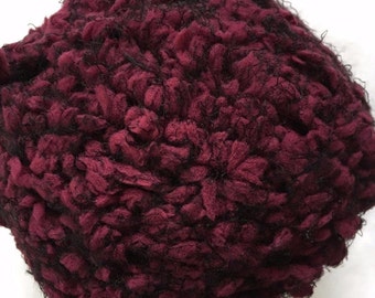 Crystal Palace Poof #3604 Berry, Black Puff Eyelash Yarn 50gr 47yd Supersoft Nylon Super Bulky Machine Wash