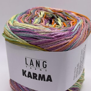 Lang Karma Yarn 1095.0006 Pink Green Orange + Multicolor Self-Striping DK Cake Yarn Cotton Viscose Acrylic Linen 100gr 311yds Summer Palette