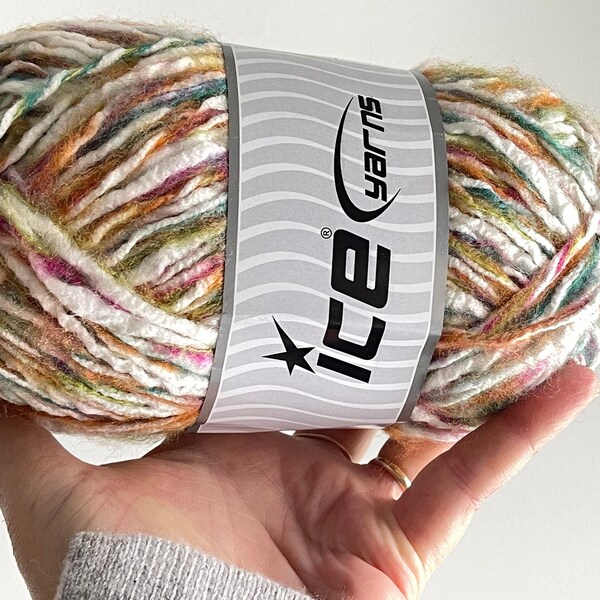 Harvest Custom Blend Acrylic Wool Nylon Multistrand Yarn #71954 Ice 100gr 131yds White Orange Fuchsia Teal Green Blue Bulky