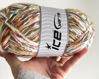 Harvest Custom Blend Acrylic Wool Nylon Multistrand Yarn #71954 Ice 100gr 131yds White Orange Fuchsia Teal Green Blue Bulky