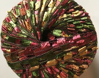 Universal Yarn Felicity #7 Veranda Greens Apricot Mauve Ladder Ribbon Yarn 50gr