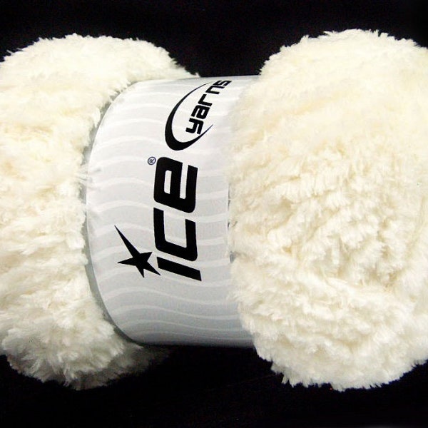 Cream Panda Fuzzy Plush Yarn 100 Gram, 87 Yards Ice 58811 Short Eyelash