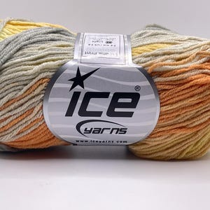 オレンジ、イエロー、グレー、ベージュのロレーナプリントヤーン 63393 アイスヤーン コットンアクリル混紡 - 50グラム (1.76オンス) 160メートル (174ヤード)