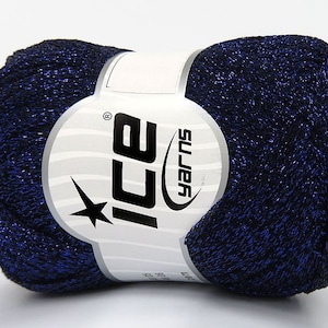 Halley Night Blue 80555 Ice Yarns Sparkly Metallic Lurex Glitter Tape Ribbon Yarn 50 Grams (1.75 ounces) 100 meters (109 yds) 1/4 inch wide