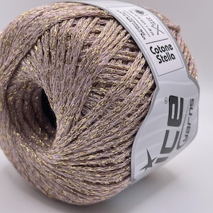 Cotone Stella Powder Pink with Gold Metallic Sparkle Yarn 55303 Ice Yarns DK Weight Cotton Blend 50 Grams (1.75 oz) 120 m (131 yards)