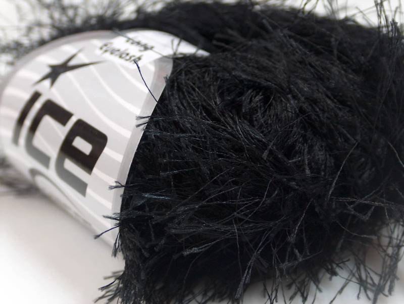38Yds Black Extra Long Eyelash Yarn Ice Luxurious Solid Black Fun Fur 50gr 7711