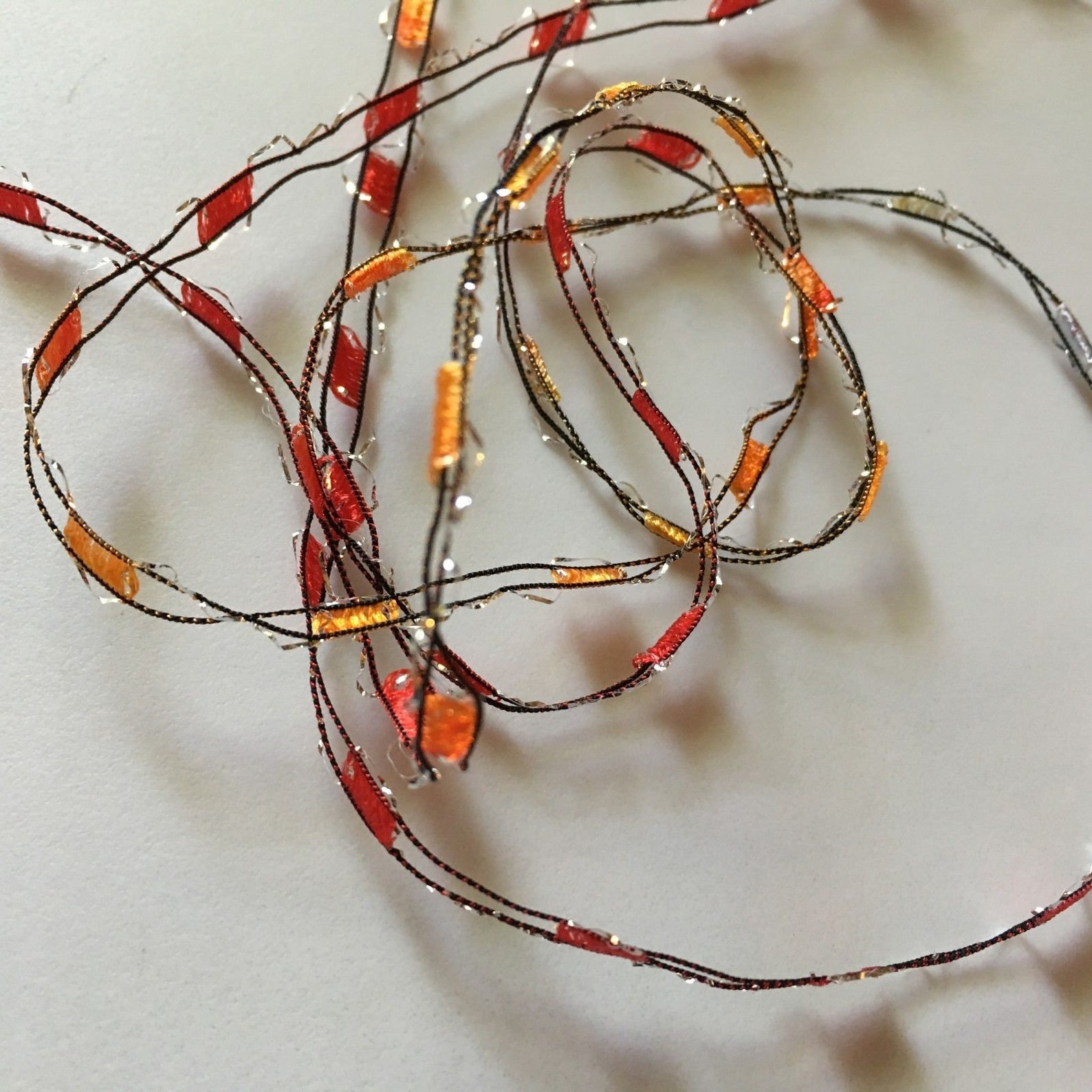 Flame Glitz Ladder Ribbon Yarn Dark Horse Beautiful #B105 Red Orange ...