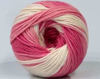 Alara Batik 72864 Hilos de hielo autorayados en tonos rosados y blancos, mezcla de algodón de grosor DK, 50 gramos (1,75 onzas), 140 metros (153 yardas)