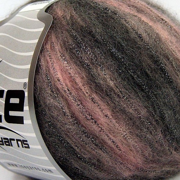 Pink, Grey w/ Silver Black Accent - Fuzzy Rock Star Metallic 66538 Ice Yarns Wool Blend Yarn 50 Gr (1.75 oz) 100 meters (109 yds)