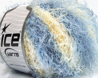 Hilos de hielo de viscosa de módena azul, amarillo y blanco 59580, mezcla de lana con rayas suaves, 50 gramos, 71 yardas