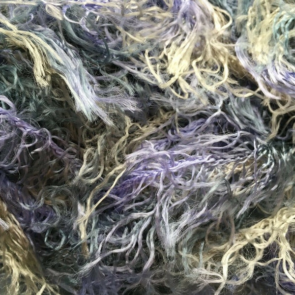 Wisteria Purple Petrol Green Wavy Eyelash Yarn - Dark Horse Hairy #26 - 100 Gram 82 Yards