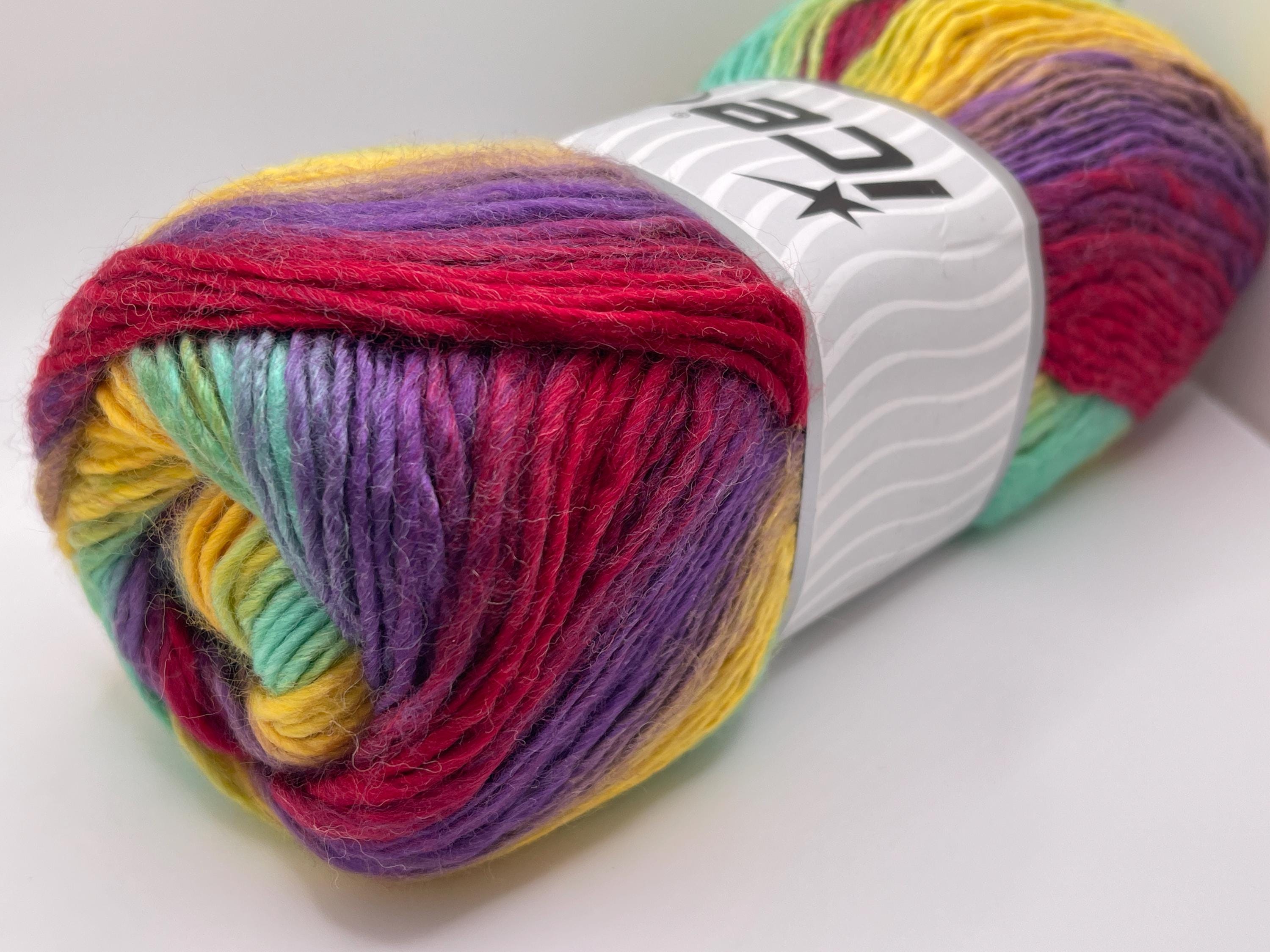Lana Bella Rainbow - #58146 Ice Yarns Wool Blend Self-Striping 100gr 273yds Rojo Púrpura Amarillo Menta +